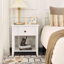 Costway Accent Table Bedroom Narrow Side End Table Storage Cabinet Nightstand in White - thumbnail 1