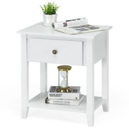 Costway Accent Table Bedroom Narrow Side End Table Storage Cabinet Nightstand in White - thumbnail 2