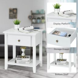 Costway Accent Table Bedroom Narrow Side End Table Storage Cabinet Nightstand in White - thumbnail 6