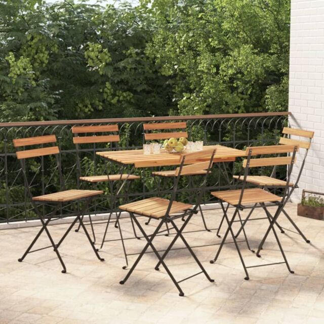 Berkfield Home 7 Piece Folding Bistro Set Solid Wood Acacia & Steel in Brown - image 1