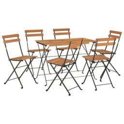 Berkfield Home 7 Piece Folding Bistro Set Solid Wood Acacia & Steel in Brown - thumbnail 3