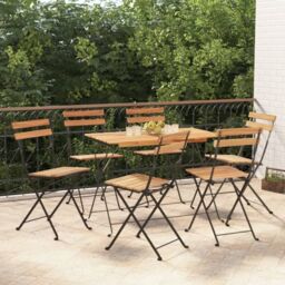 Berkfield Home 7 Piece Folding Bistro Set Solid Wood Acacia & Steel in Brown - thumbnail 1