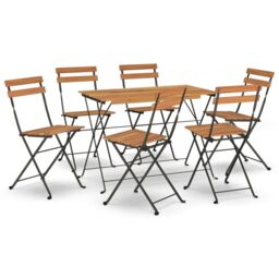 Berkfield Home 7 Piece Folding Bistro Set Solid Wood Acacia & Steel in Brown - thumbnail 2