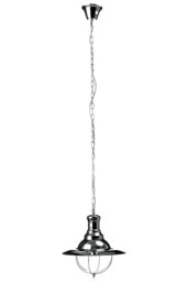 Orsina Glass Pendant With Chrome Metal Frame, Industrial Lighting For Bars, Shiny Drop Light, Luxe Lighting Fixture in Black