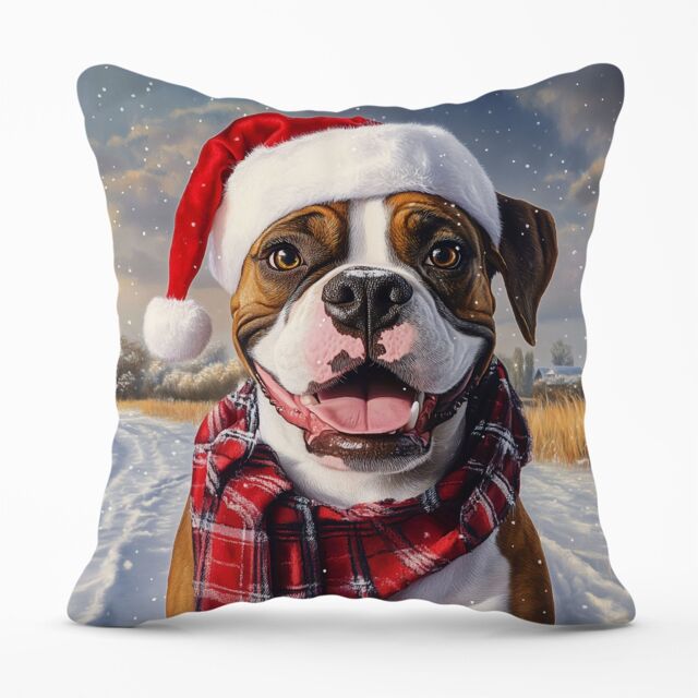 Warren Reed - Designer Snowy Christmas Boxer Dog Cushion in Brown - Size: 60 cm x 60 cm - image 1
