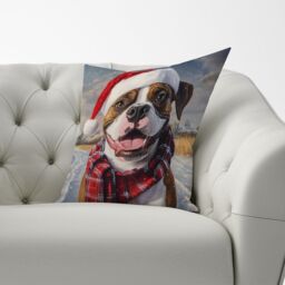 Warren Reed - Designer Snowy Christmas Boxer Dog Cushion in Brown - Size: 60 cm x 60 cm - thumbnail 3