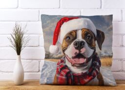 Warren Reed - Designer Snowy Christmas Boxer Dog Cushion in Brown - Size: 60 cm x 60 cm - thumbnail 2