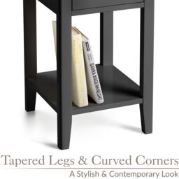 Christow Black Bedside Table Slim Bedroom Nightstand Cabinet Unit 1 Drawer Storage Shelf - thumbnail 5