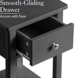 Christow Black Bedside Table Slim Bedroom Nightstand Cabinet Unit 1 Drawer Storage Shelf - thumbnail 4