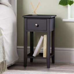 Christow Black Bedside Table Slim Bedroom Nightstand Cabinet Unit 1 Drawer Storage Shelf - thumbnail 1