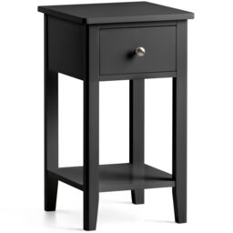 Christow Black Bedside Table Slim Bedroom Nightstand Cabinet Unit 1 Drawer Storage Shelf - thumbnail 2
