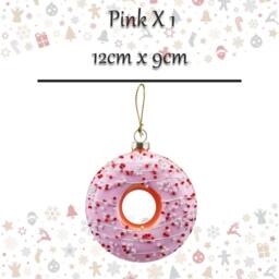 VFM e-Store Christmas Hanging Glass Doughnut Decoration 12cm x 9cm Pink X 1 - Size: 12 cm x 9 cm - thumbnail 2