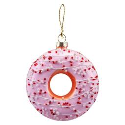 VFM e-Store Christmas Hanging Glass Doughnut Decoration 12cm x 9cm Pink X 1 - Size: 12 cm x 9 cm