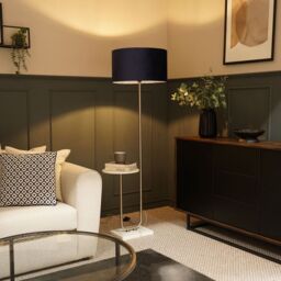 ValueLights Tavel Brushed Chrome Floor Lamp Light with Velvet Shade in Navy - Size: 18 inches - thumbnail 1