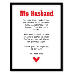 Artery8 Love Poem Ginger Husband Romantic Funny Framed Art Print in White - Size: A4 - thumbnail 1