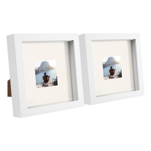 "Nicola Spring 6"" x 6"" White 3D Box Photo Frames - 2"" x 2"" Mount - Pack of 2 in Ivory" - image 1