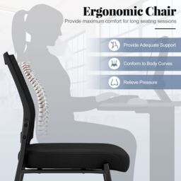 Gymax Set of 2 Stackable Office Reception Chairs On Wheels With Mesh Back in Black - thumbnail 4