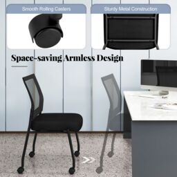 Gymax Set of 2 Stackable Office Reception Chairs On Wheels With Mesh Back in Black - thumbnail 5