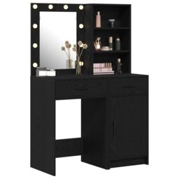 Berkfield Home 2 Piece Dressing Table Set with LED Black Engineered Wood - thumbnail 3