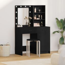 Berkfield Home 2 Piece Dressing Table Set with LED Black Engineered Wood