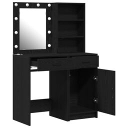 Berkfield Home 2 Piece Dressing Table Set with LED Black Engineered Wood - thumbnail 6