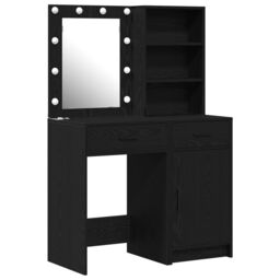Berkfield Home 2 Piece Dressing Table Set with LED Black Engineered Wood - thumbnail 2