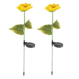ValueLights Yellow Sunflower Solar Powered Outdoor Spike Lights 2 Pack Garden Stake Lamp - thumbnail 2