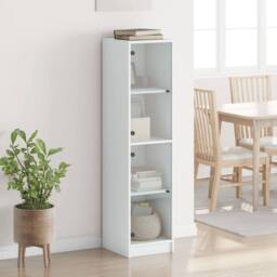 Berkfield Home Highboard with Glass Doors White 35x37x142 cm - Size: 35 x 37 x 142 cm - thumbnail 3