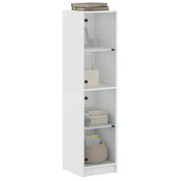 Berkfield Home Highboard with Glass Doors White 35x37x142 cm - Size: 35 x 37 x 142 cm - thumbnail 4