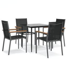Berkfield Home 5 Piece Garden Dining Set Black Textilene & Steel - thumbnail 1