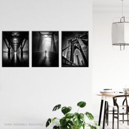 Artery8 A4 Wall Art & Frame Set of 3 Black & White Bridges Atmospheric in Grey - thumbnail 2