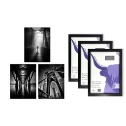 Artery8 A4 Wall Art & Frame Set of 3 Black & White Bridges Atmospheric in Grey - thumbnail 5
