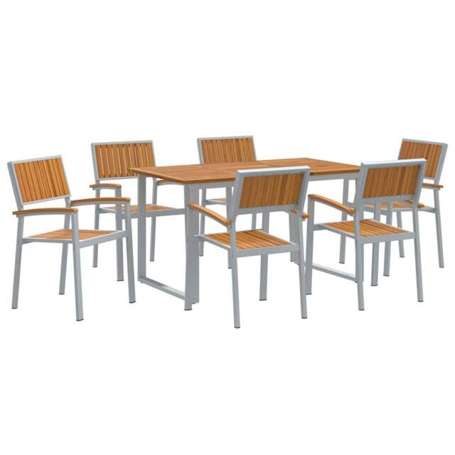Berkfield Home Garden Dining Set Set of 7 Grey, Wood Metal Sturdy in Grey - image 1