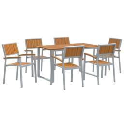 Berkfield Home Garden Dining Set Set of 7 Grey, Wood Metal Sturdy in Grey - thumbnail 1