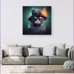 Warren Reed - Designer Fiery Cat In A Hat Canvas - Size: w40 inch x h40 inch - thumbnail 1