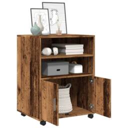 Berkfield Home Rolling Cabinet Old Wood 60x48x81 cm Engineered Wood in Brown - Size: 60 x 48 x 81 cm - thumbnail 1