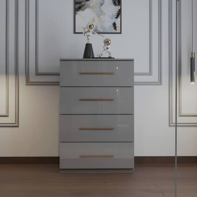 MN Furniture High Gloss 4 Drawer Chest of Drawers Storage Unit with Handles Grey - image 1