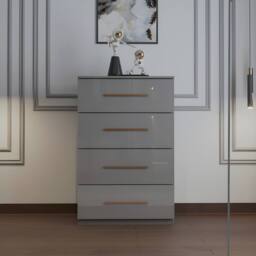 MN Furniture High Gloss 4 Drawer Chest of Drawers Storage Unit with Handles Grey - thumbnail 1
