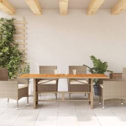 Berkfield Home Garden Table with Acacia Wood Top Beige 190x80x74 cm Poly Rattan - Size: 190 x 80 x 74 cm - thumbnail 3