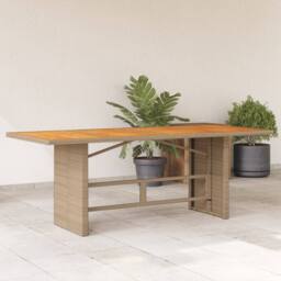 Berkfield Home Garden Table with Acacia Wood Top Beige 190x80x74 cm Poly Rattan - Size: 190 x 80 x 74 cm