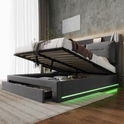 Matteo Luxurious Upholstered Double Bed with Hydraulic Storage Drawers in Black - thumbnail 4