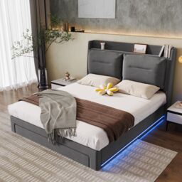 Matteo Luxurious Upholstered Double Bed with Hydraulic Storage Drawers in Black - thumbnail 5