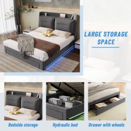 Matteo Luxurious Upholstered Double Bed with Hydraulic Storage Drawers in Black - thumbnail 8