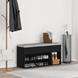 Berkfield Home Shoe Bench Black 102x30.5x45 cm Engineered Wood - thumbnail 3