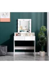 Dressing Table with Illuminated Vanity Mirror in White