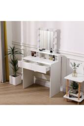 Dressing Table with Illuminated Vanity Mirror in White - thumbnail 4