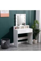 Dressing Table with Illuminated Vanity Mirror in White - thumbnail 2