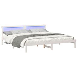 Berkfield Home with LED Strip Lights with Headboard White 200 cm x 200 cm Metal & Wood - thumbnail 3