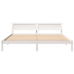 Berkfield Home with LED Strip Lights with Headboard White 200 cm x 200 cm Metal & Wood - thumbnail 5