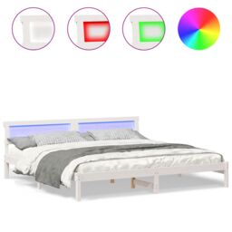 Berkfield Home with LED Strip Lights with Headboard White 200 cm x 200 cm Metal & Wood - thumbnail 4